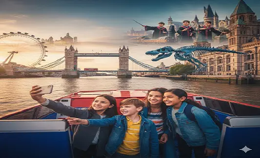 Family-friendly attractions in London, including a boat tour, iconic landmarks, and magical experiences.