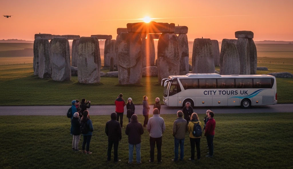 tour group at stonehenge during sunrise, exploring ancient rituals and alignments tied to why stonehenge was built.